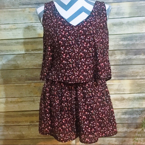 {xhilaration} Floral Burgundy Top Drape Romper - Picture 2 of 7